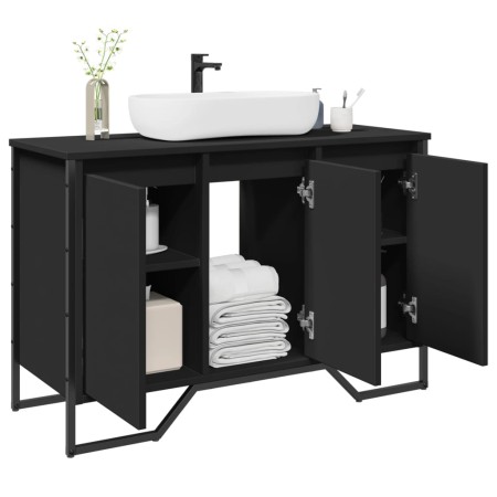 Armario de lavabo de baño madera ingeniería negro 91x35x60 cm