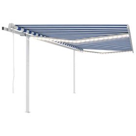 Toldo automático LED sensor de viento azul y blanco 4,5x3,5 m Toldo automático LED sensor de viento azul y blanco 4,5x3,5 m