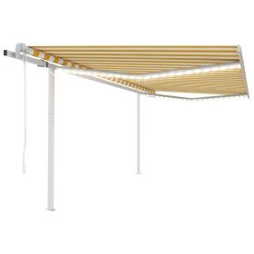 Toldo automático LED sensor de viento amarillo blanco 4,5x3,5 m Toldo automático LED sensor de viento amarillo blanco 4,5x3,5 m