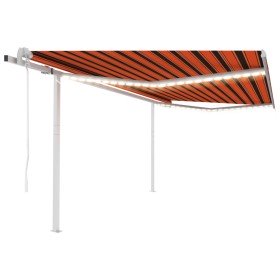 Toldo automático LED sensor de viento naranja marrón 4,5x3,5 m Toldo automático LED sensor de viento naranja marrón 4,5x3,5 m