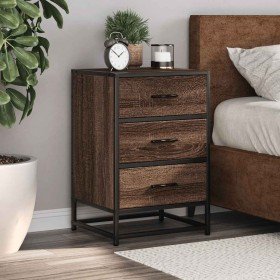 Mesita noche madera ingeniería roble marrón 40x34,5x60cm metal en Mesitas de noche | Comprar online en Foro24