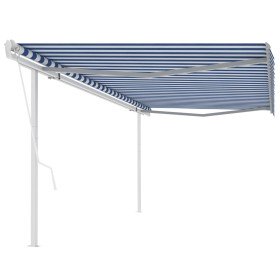 Toldo retráctil automático con postes azul y blanco 5x3,5 m Toldo retráctil automático con postes azul y blanco 5x3,5 m