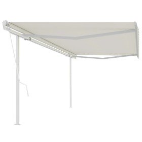 Toldo retráctil automático con postes crema 5x3,5 m Toldo retráctil automático con postes crema 5x3,5 m