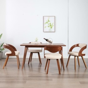 Esszimmerstühle, 4 Stück, gebogenes Holz und cremefarbenes Kunstleder von vidaXL, Essstühle - Ref: Foro24-278840, Preis: 644,...