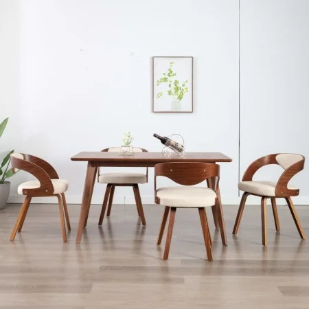 Esszimmerstühle, 4 Stück, gebogenes Holz und cremefarbenes Kunstleder von vidaXL, Essstühle - Ref: Foro24-278840, Preis: 566,...