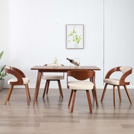 Esszimmerstühle, 4 Stück, gebogenes Holz und cremefarbenes Kunstleder von vidaXL, Essstühle - Ref: Foro24-278840, Preis: 644,...
