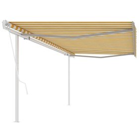 Toldo retráctil automático con postes amarillo y blanco 5x3,5 m Toldo retráctil automático con postes amarillo y blanco 5x3,5 m