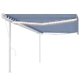 Toldo automático LED sensor de viento azul y blanco 5x3,5 m Toldo automático LED sensor de viento azul y blanco 5x3,5 m