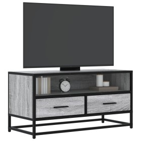 Mueble TV madera ingeniería y metal roble ahumado 80x34,5x40 cm Mueble TV madera ingeniería y metal roble ahumado 80x34,5x40 cm