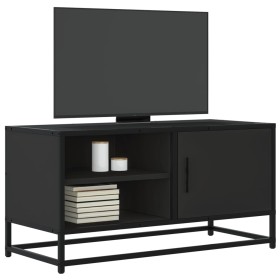 Mueble de TV madera de ingeniería y metal negro 80x34,5x40 cm Mueble de TV madera de ingeniería y metal negro 80x34,5x40 cm