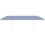 Toldo retráctil automático con postes azul y blanco 6x3,5 m