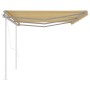 Toldo retráctil automático con postes amarillo y blanco 6x3,5 m