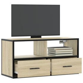 Mueble TV madera ingeniería y metal roble Sonoma 80x31x39,5 cm Mueble TV madera ingeniería y metal roble Sonoma 80x31x39,5 cm