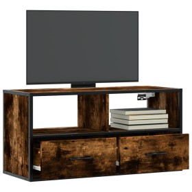 Mueble TV metal y madera contrachapada roble humo 80x31x39,5 cm Mueble TV metal y madera contrachapada roble humo 80x31x39,5 cm