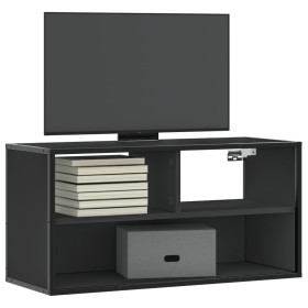 Mueble de TV metal y madera de ingeniería negro 80x31x39,5 cm Mueble de TV metal y madera de ingeniería negro 80x31x39,5 cm