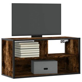 Mueble TV metal y madera contrachapada roble humo 80x31x39,5 cm Mueble TV metal y madera contrachapada roble humo 80x31x39,5 cm