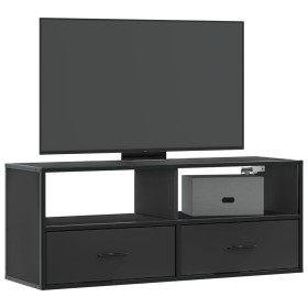 Mueble de TV madera de ingeniería y metal negro 100x31x39,5 cm Mueble de TV madera de ingeniería y metal negro 100x31x39,5 cm