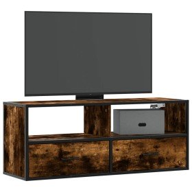 Mueble TV metal y madera contrachapada roble humo 100x31x39,5cm Mueble TV metal y madera contrachapada roble humo 100x31x39,5cm