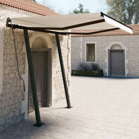 Toldo automático retráctil con postes color crema 3x2,5 m Toldo automático retráctil con postes color crema 3x2,5 m