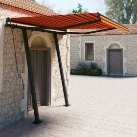 Toldo automático retráctil con postes naranja y marrón 3x2,5 m Toldo automático retráctil con postes naranja y marrón 3x2,5 m