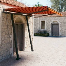 Toldo retráctil automático con postes naranja y marrón 3,5x2,5m Toldo retráctil automático con postes naranja y marrón 3,5x2,5m