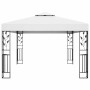 Cenador con doble techo y tira de luces LED blanco 3x4 m