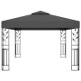 Cenador con doble techo y tira de luces LED antracita 3x4 m