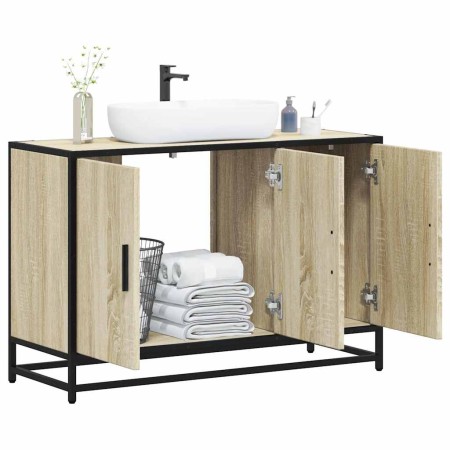Mueble de lavabo de baño roble Sonoma 90x33x60 cm madera de