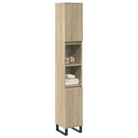 Armario de baño madera contrachapada roble Sonoma 30x30x190 cm en Tocadores de baño | Comprar online en Foro24