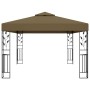 Cenador doble techo y tira de luz LED gris taupe 3x4 m 180 g/m²