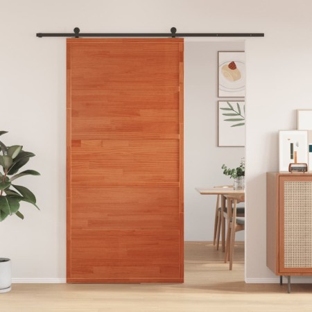 Puerta de granero madera maciza pino marrón miel 100x208 cm