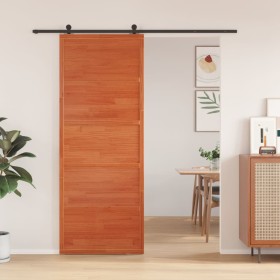 Puerta de granero madera maciza pino marrón miel 80x208 cm