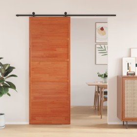 Puerta de granero madera maciza pino marrón miel 80x208 cm