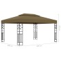 Cenador doble techo y tira de luz LED gris taupe 3x4 m 180 g/m²