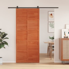 Puerta de granero madera maciza pino marrón miel 90x208 cm