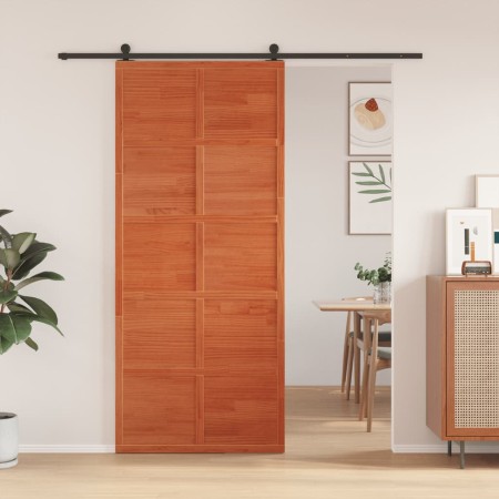 Puerta de granero madera maciza pino marrón miel 90x208 cm