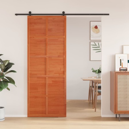 Puerta de granero madera maciza pino marrón miel 80x208 cm