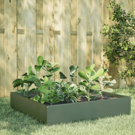 Arriate de acero verde oliva 100x100x33,5 cm en Maceteros y jardineras | Comprar online en Foro24