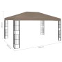 Carpa cenador de jardín con tira de luces LED 4x3 m taupé