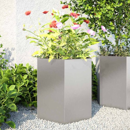 Jardineras hexagonales 2 uds acero inoxidable 46x40x45 cm en Maceteros y jardineras | Comprar online en Foro24