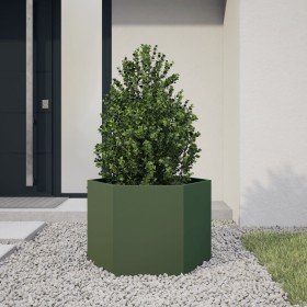 Jardinera hexagonal de acero verde oliva 69x60x45 cm