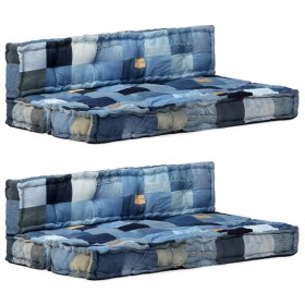 Cojines para sofá de palés 2 piezas tela patchwork vaquero azul