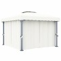 Cenador con cortina y tira de luces LED aluminio crema 3x3 m