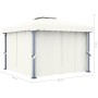 Cenador con cortina y tira de luces LED aluminio crema 3x3 m
