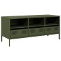 Mueble TV acero laminado en frío verde oliva 101,5x39x43,5 cm