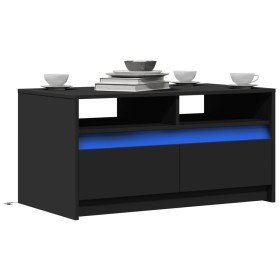 Mesa de centro con luces LED madera de ingeniería negra en Mesas de centro | Comprar online en Foro24