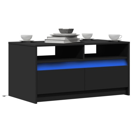 Mesa de centro con luces LED madera de ingeniería negra en Mesas de centro | Comprar online en Foro24