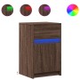 Mesita de noche con luces LED madera de ingeniería roble marrón