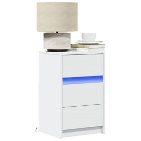 Mesita de noche con luces LED madera de ingeniería blanca