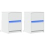 Mesitas de noche con luces LED 2 uds madera ingeniería blanca en Mesitas de noche | Comprar online en Foro24
